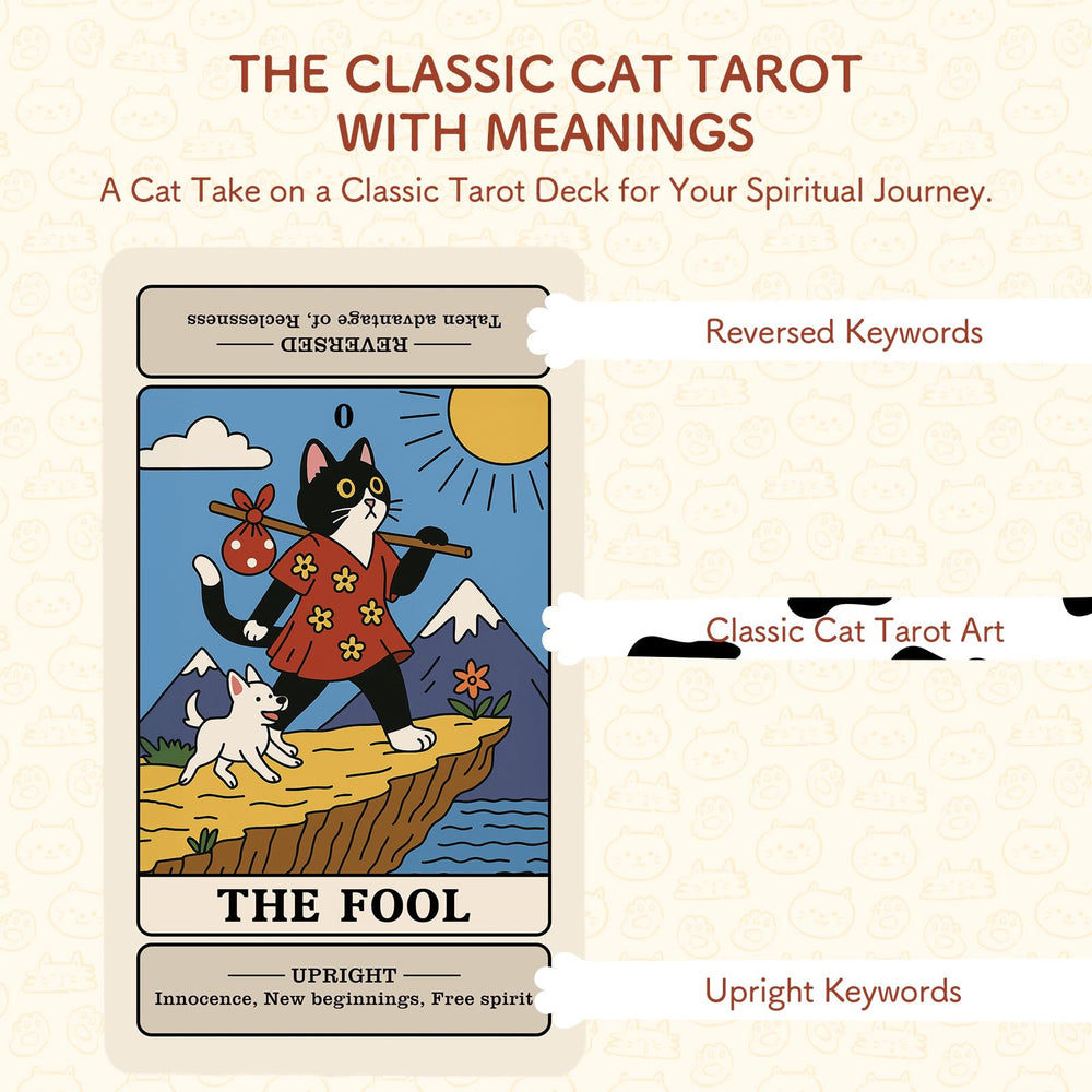 BWTY cat tarot art features whimsical felines to inspire reflective practice