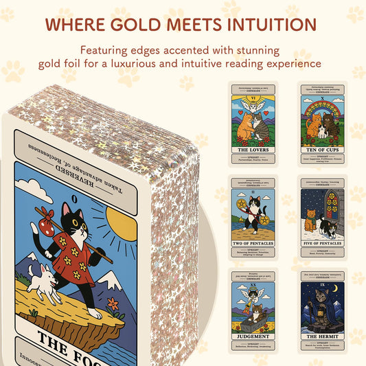 BWTY cat tarot cards show keywords for upright and reversed meanings