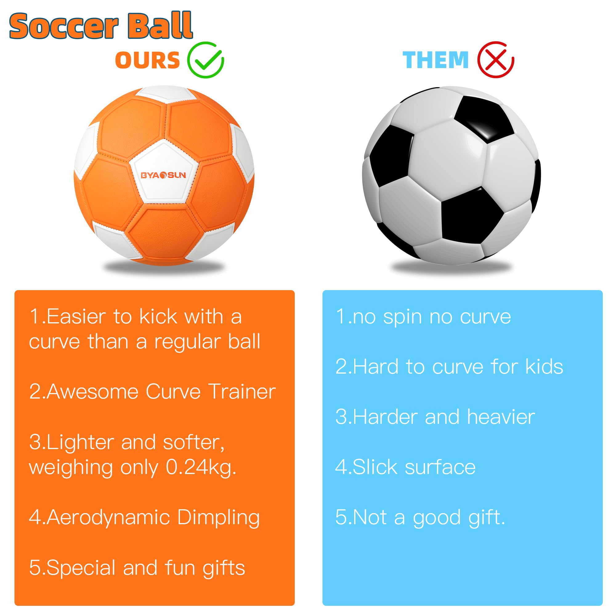 BYAOSUN Curve Soccer Ball 4 is lightweight for effortless kicking.