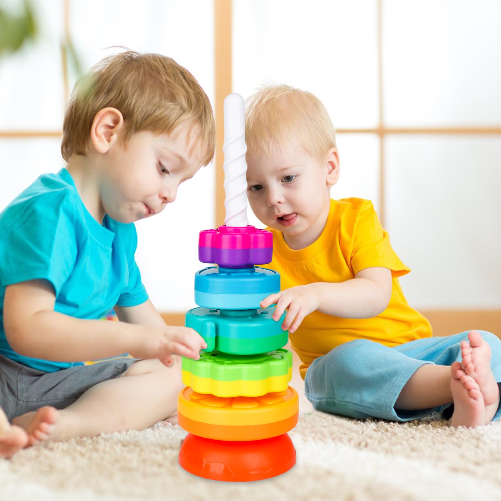 BYFWH Montessori toy colorful rainbow discs enhance visual perception during play.