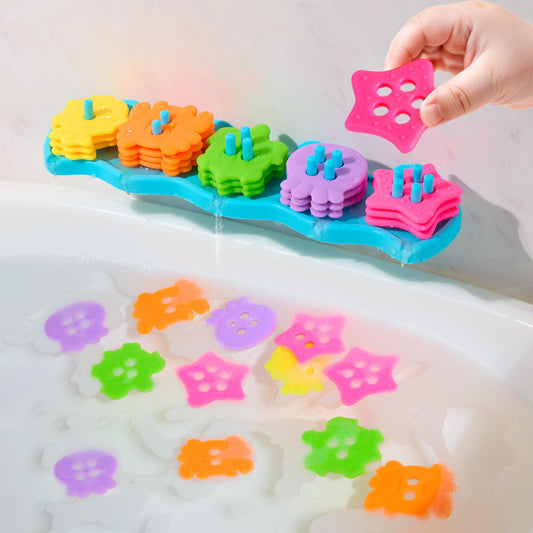 BYKASIST baby bath toys with 20 floating pieces for sorting and stacking