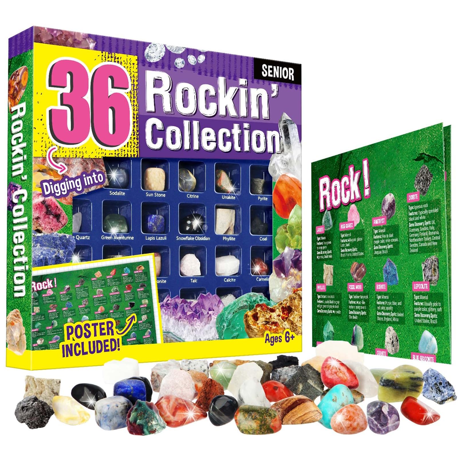 Byncceh Gamerside Rocks Collection: display of 36 real rocks for hands-on geology exploration