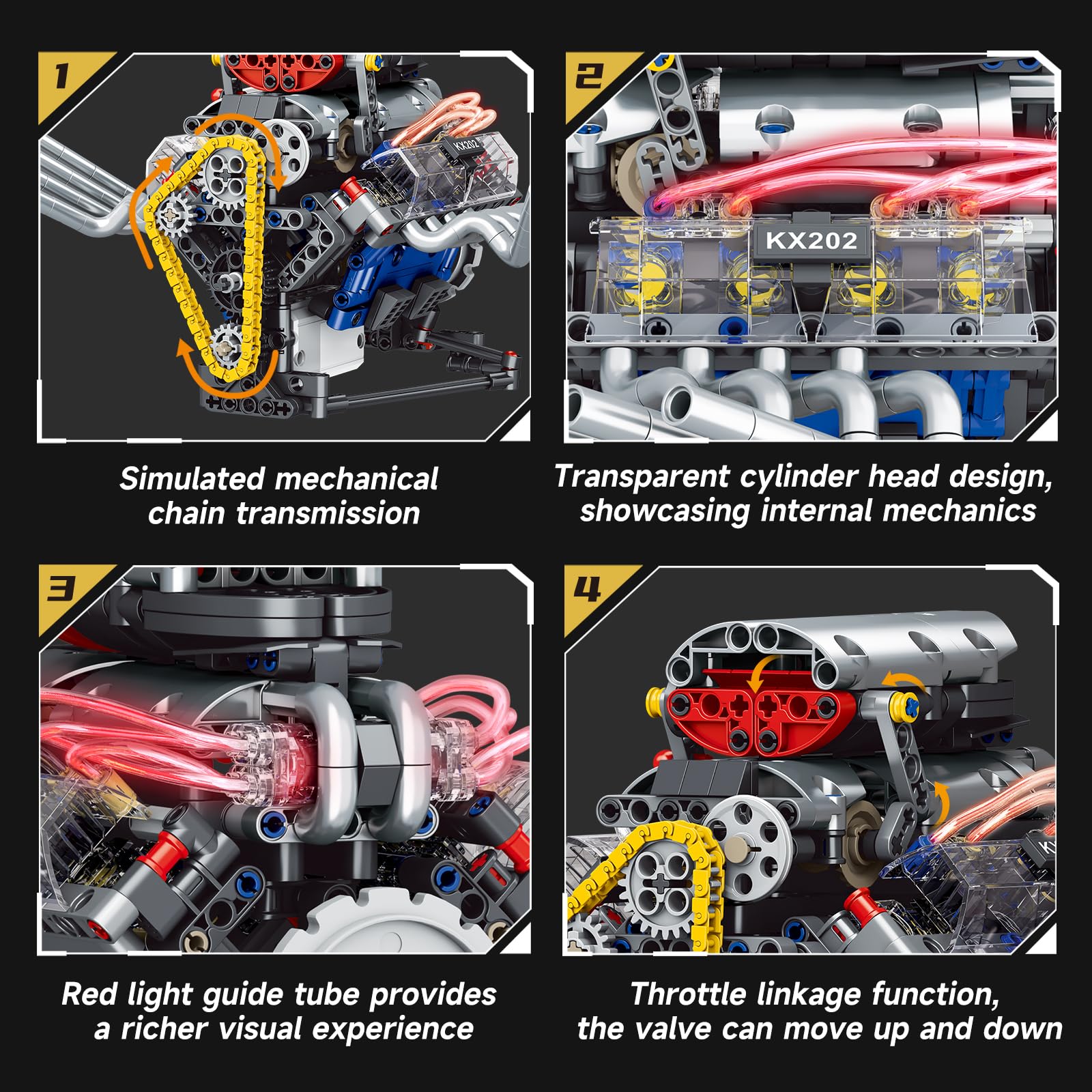 BYTLK V8 engine model transparent head exposes internal components for study