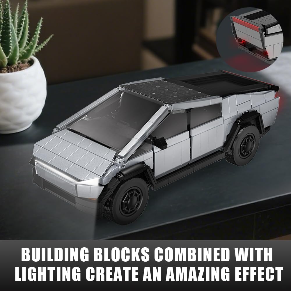 BYWBRICKIFY light-up car building set ready to display on desk or shelf