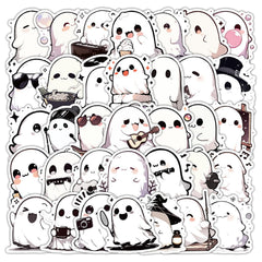 Caakkee ghost sticker pack with 50 unique designs for bottles, laptops, and more.