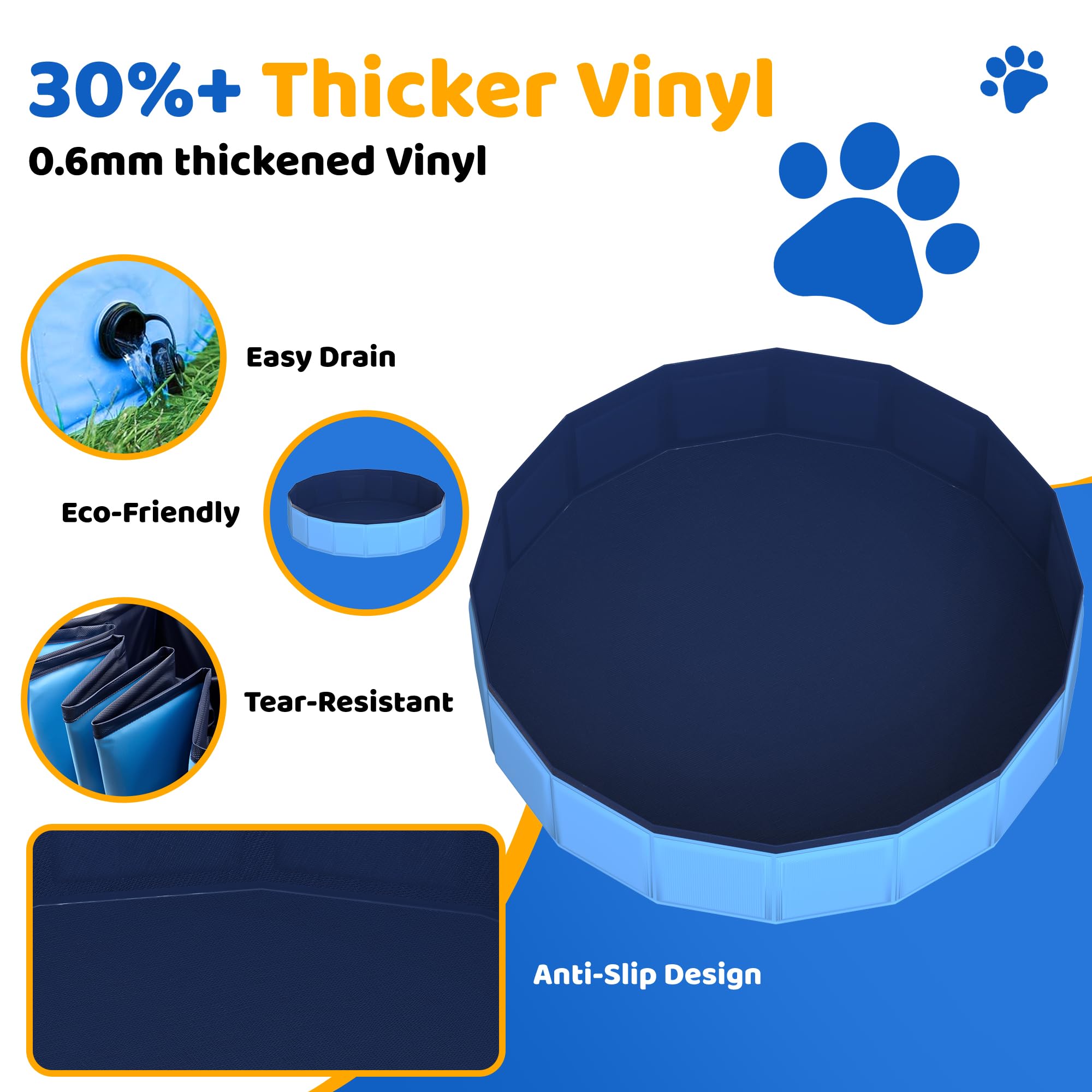CACSPS foldable blue dog pool with anti-slip bottom, safer outdoor play.