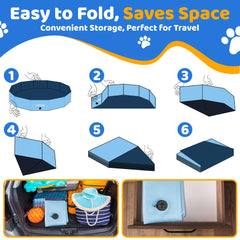 CACSPS foldable blue dog pool in backyard setting, ideal for cooling during hot days.