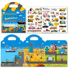 Cafalibe reusable sticker book front cover with vehicle art for kids.