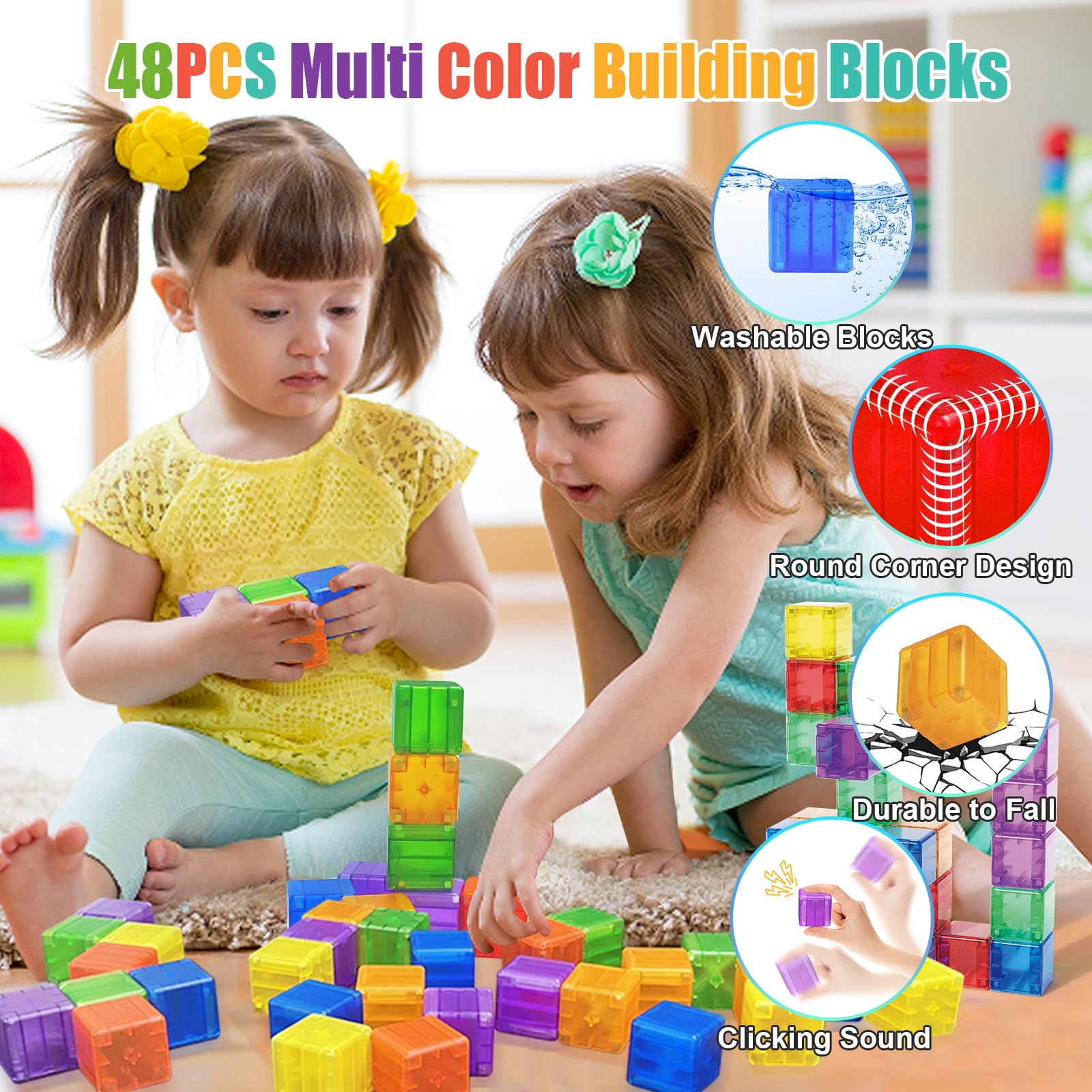Caferria 1.38-inch magnetic blocks, easy grip for toddlers.
