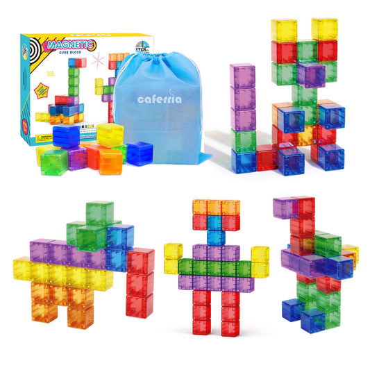 Caferria 1.4-inch large magnetic blocks in vivid colors for STEM exploration.