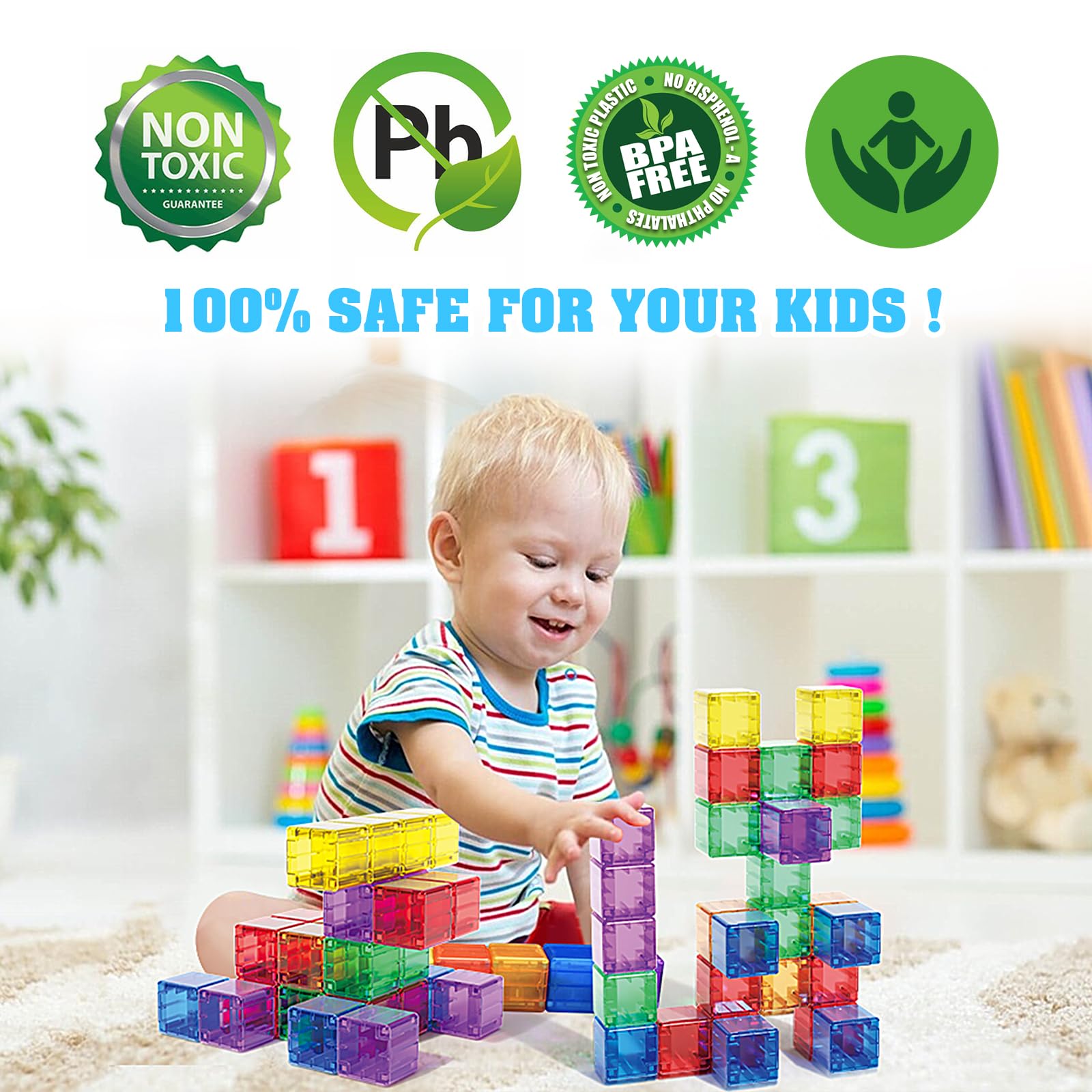Colorful Caferria blocks spread out to support sorting and counting activities.