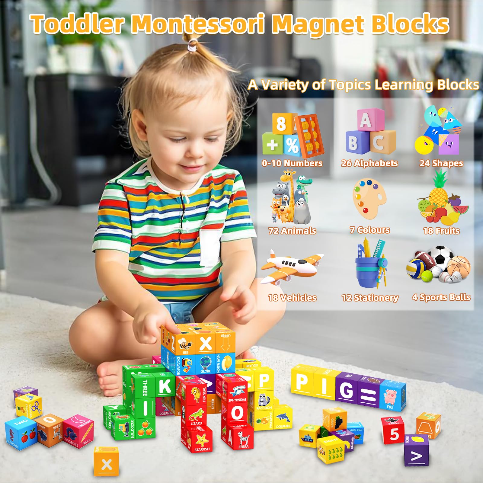 Caferria blocks stacked to practice fine motor skills and sequencing.