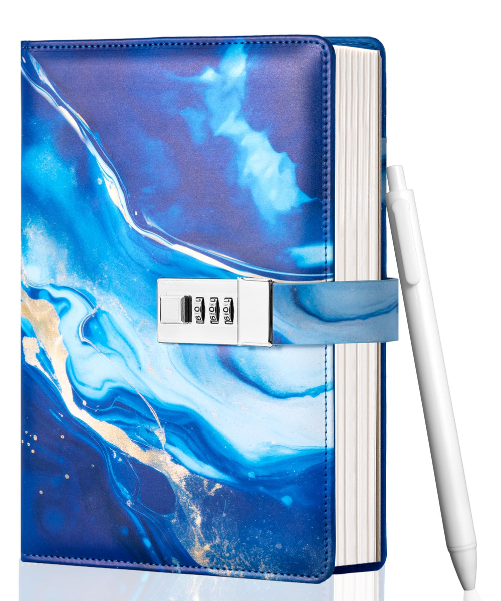 CAGIE locked diary blue cover keeps private thoughts secure on the go.