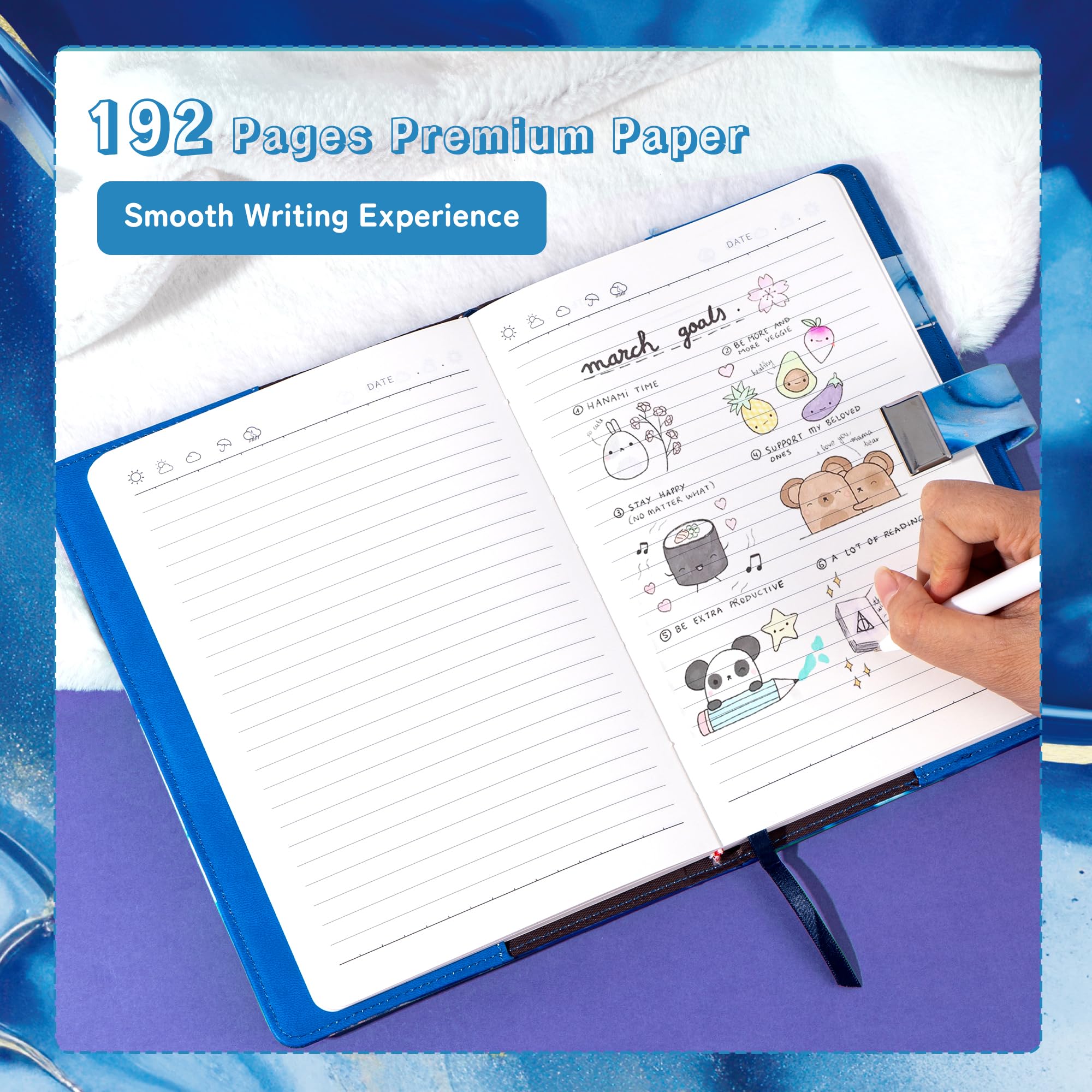 CAGIE eye-friendly pages reduce strain during late-night writing.