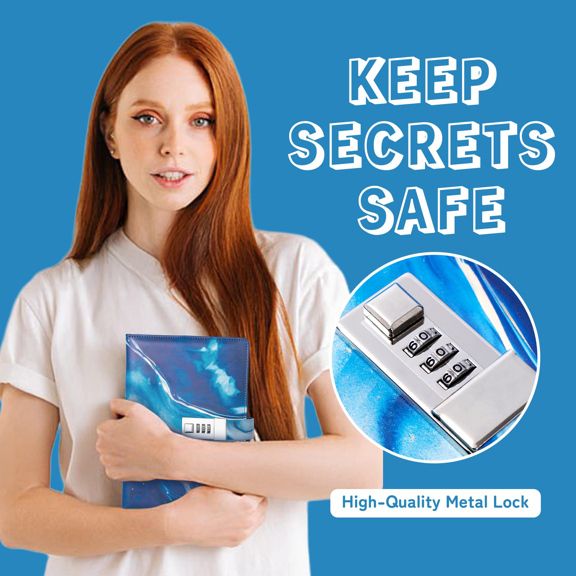 CAGIE diary lock with three-digit code protects secrets during travel.