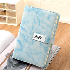 CAGIE Marble Diary with Lock blue compact size fits bags for on-the-go journaling.