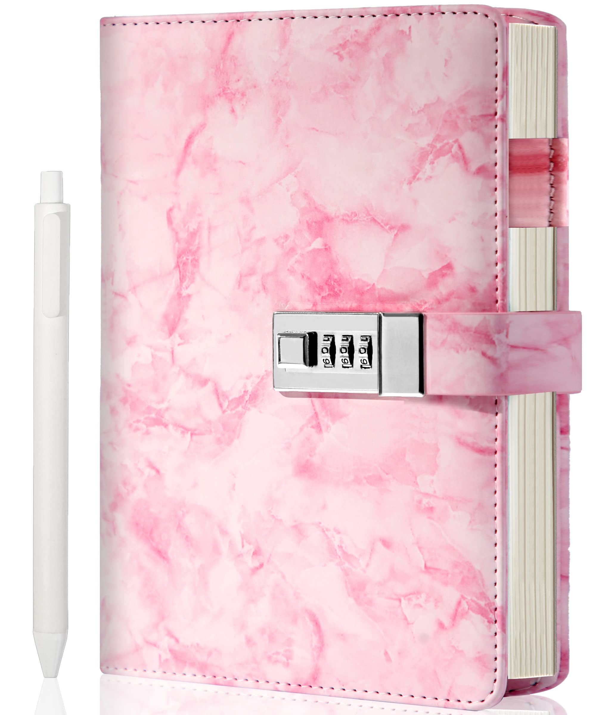 CAGIE Marble Diary with Lock pink cover close-up for privacy