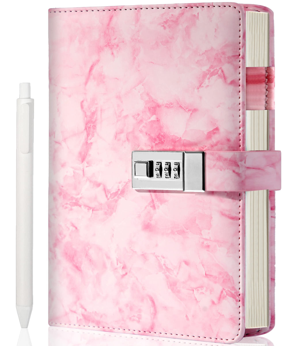 CAGIE Marble Diary with Lock pink cover close-up for privacy