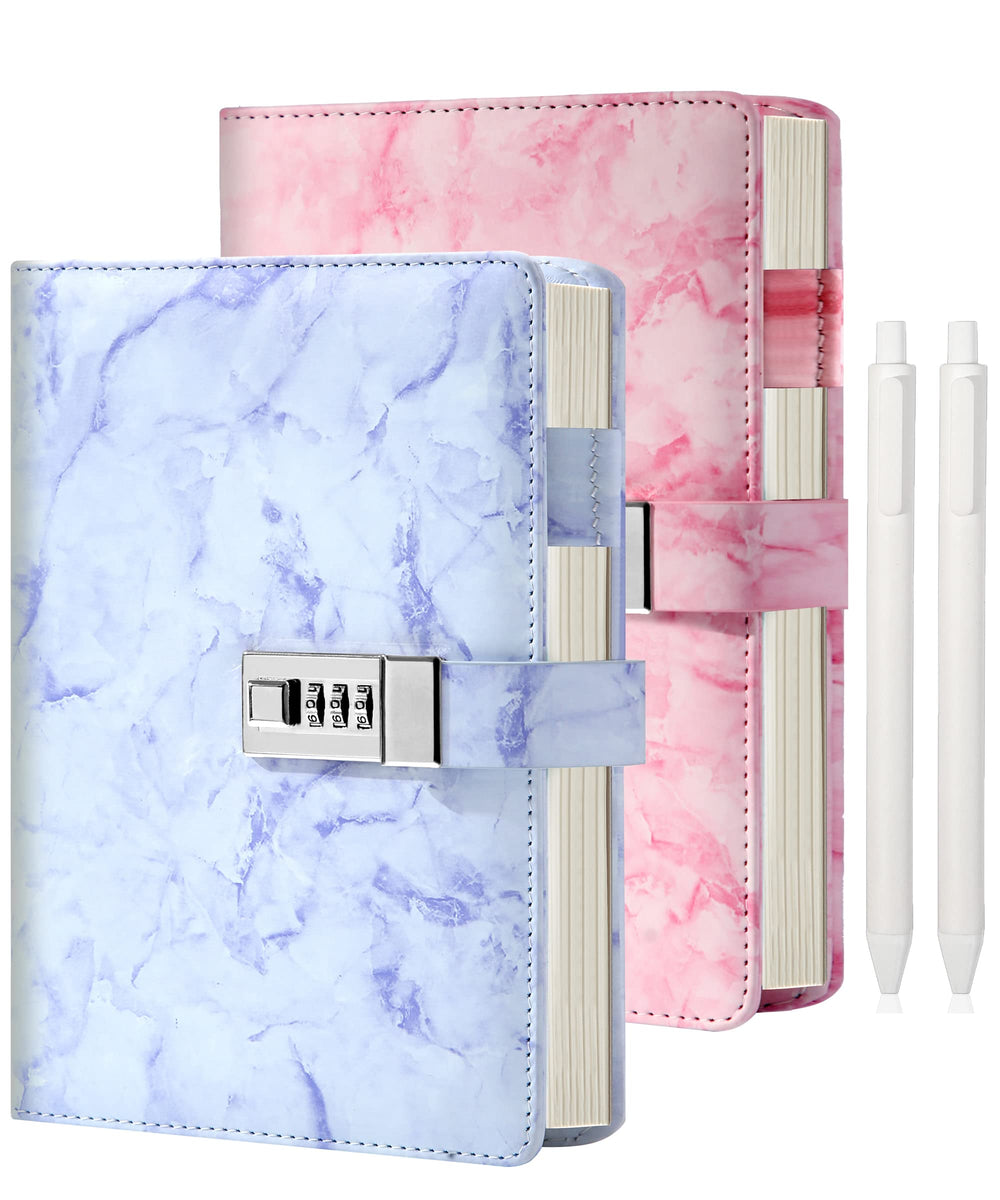 CAGIE marble diary with lock pink cover keeps secrets secure on the go.