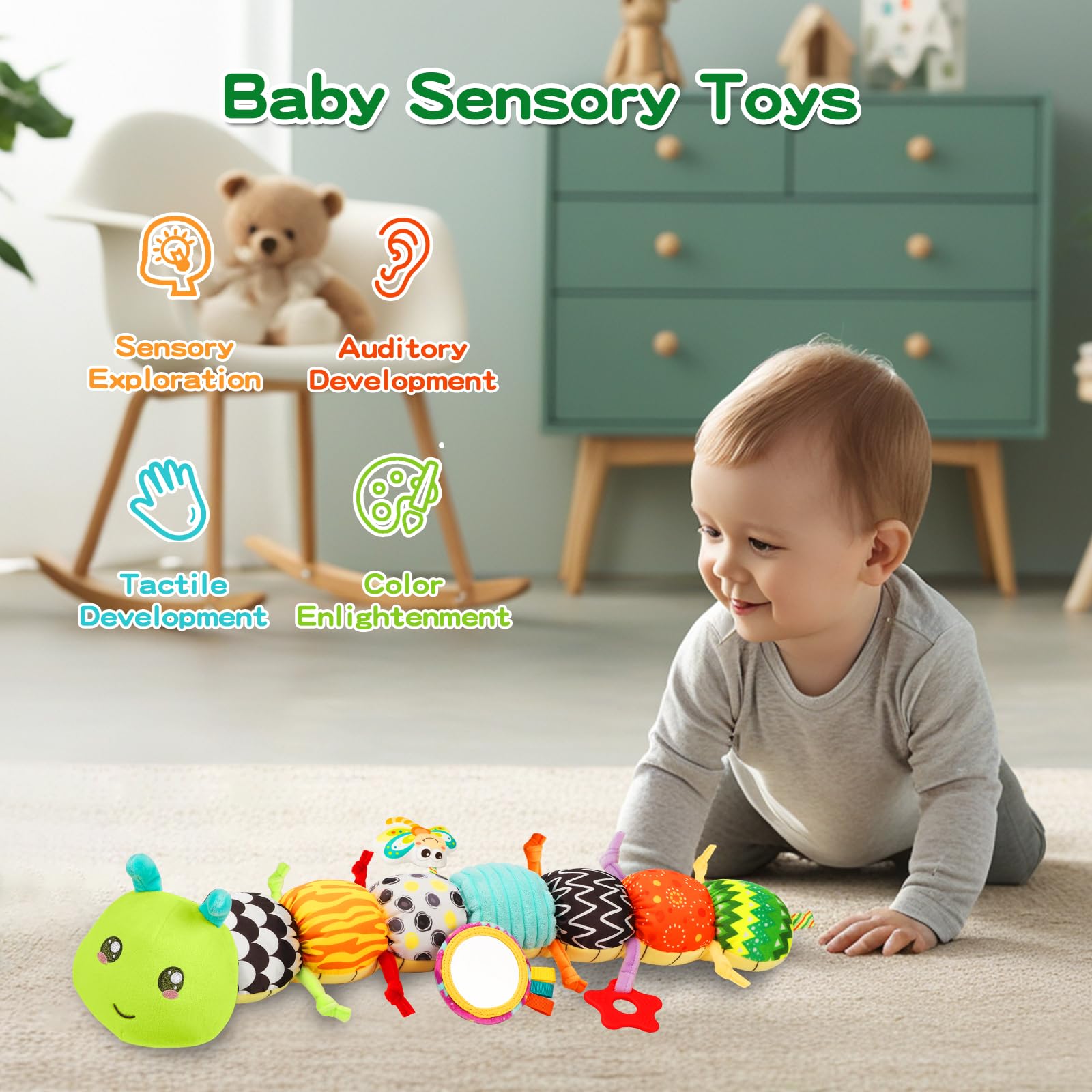 CAHILON baby tummy-time caterpillar encourages head lifting and upper-body strength.