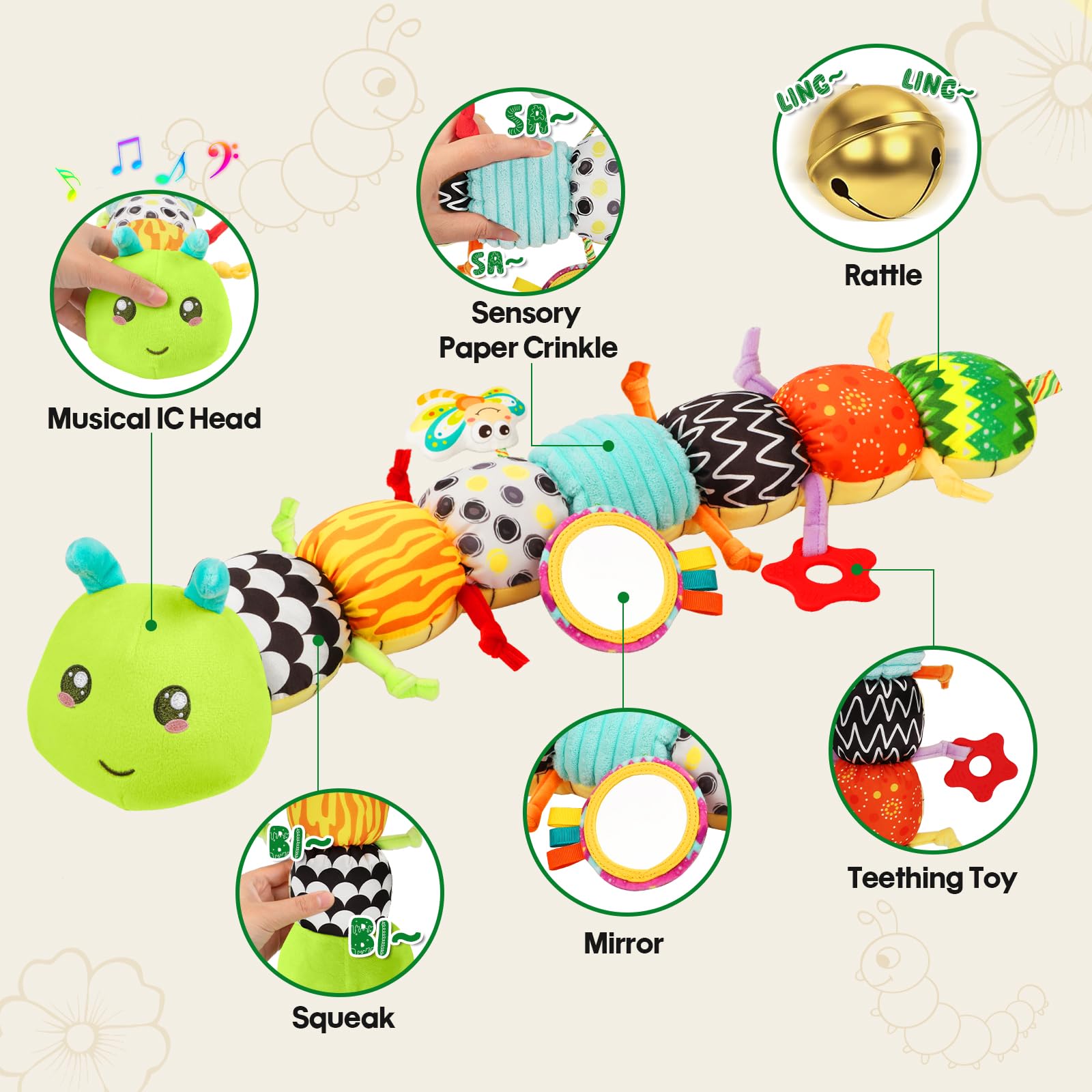 CAHILON infant stuffed animal with crinkle paper and rattle for engaging play.