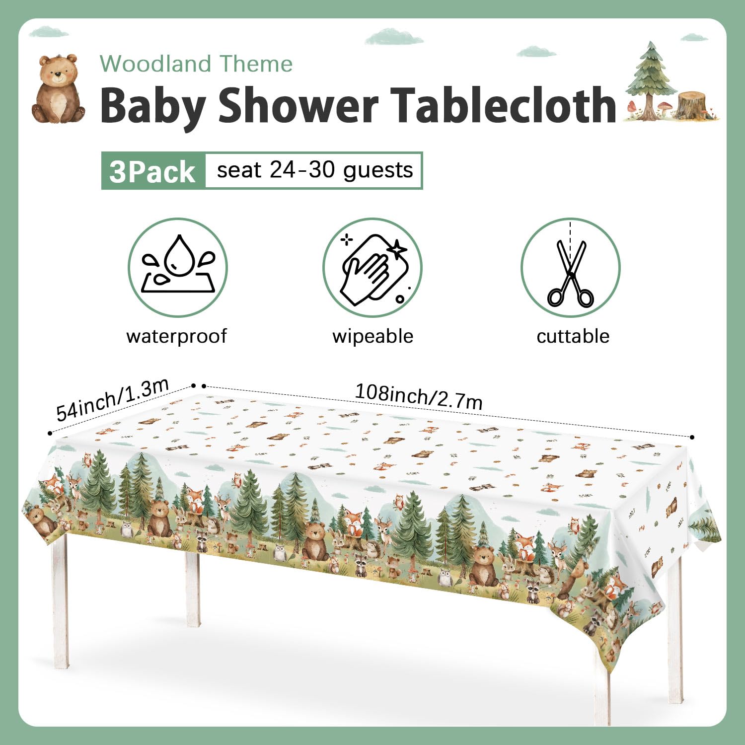 Caisehabu durable large tablecloth featuring a forest scene for guests
