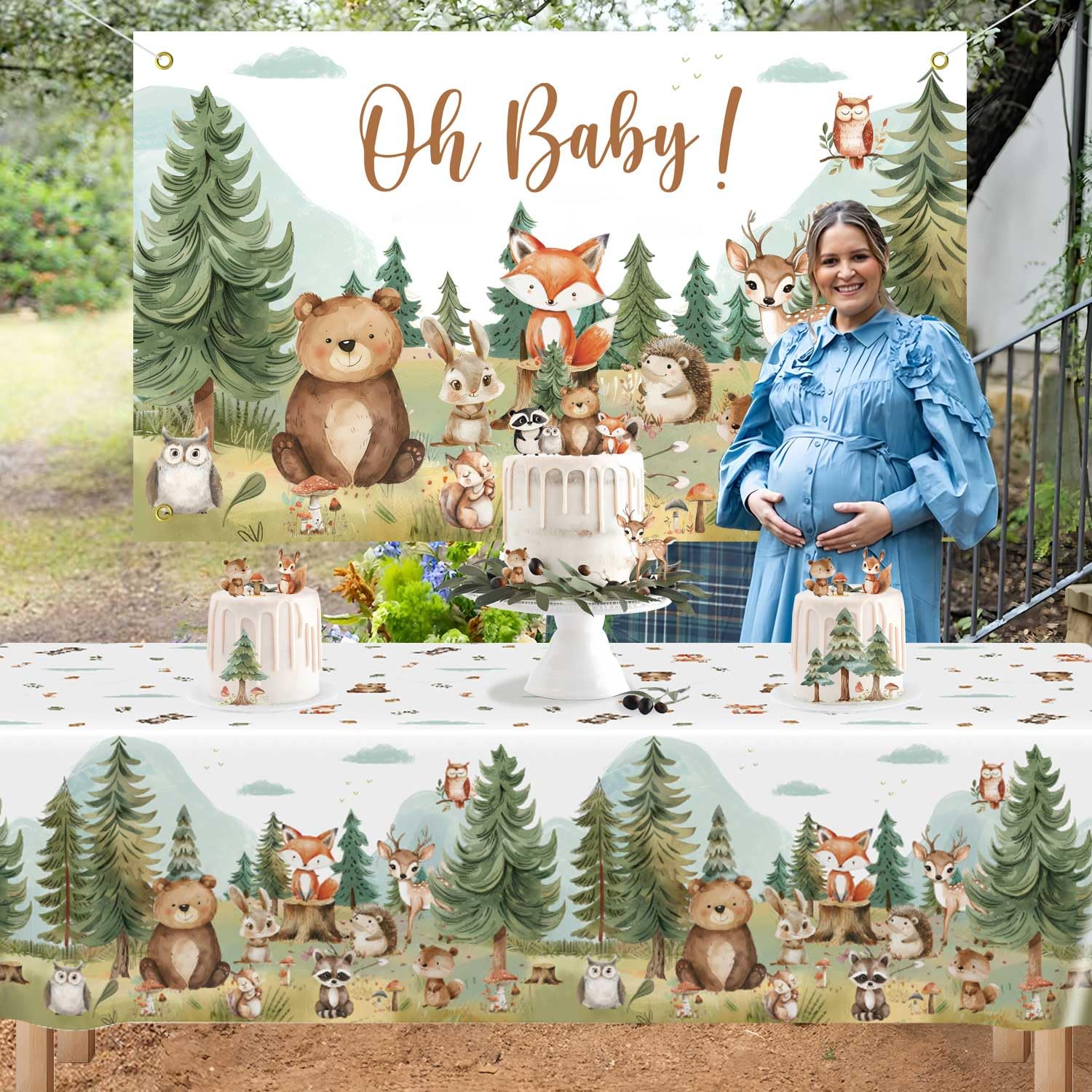 Caisehabu high-definition printed woodland tablecloth maintains vibrant colors