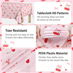 Caisehabu party decor cherry tablecloth ideas coordinate with banners and plates.