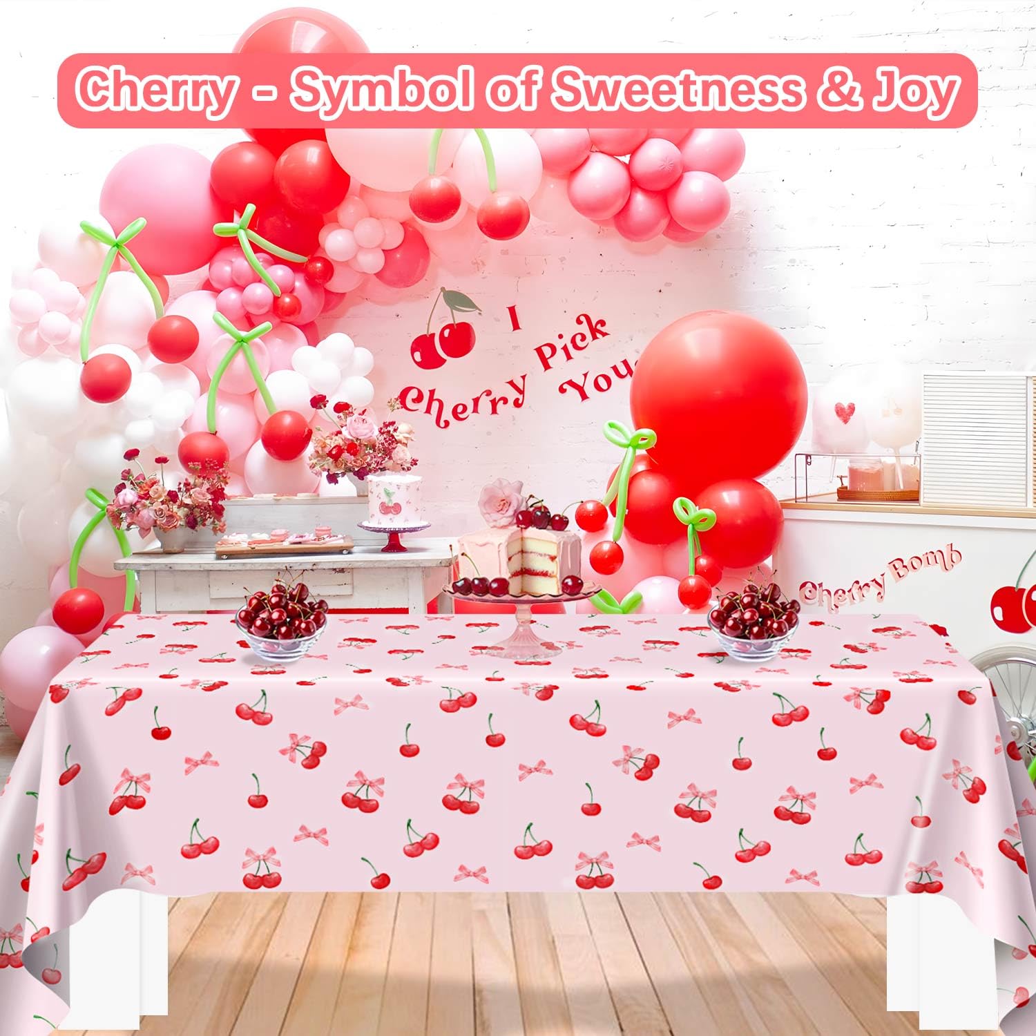 Caisehabu pink background tablecloth detail enhances dessert tables with cheerful vibe.