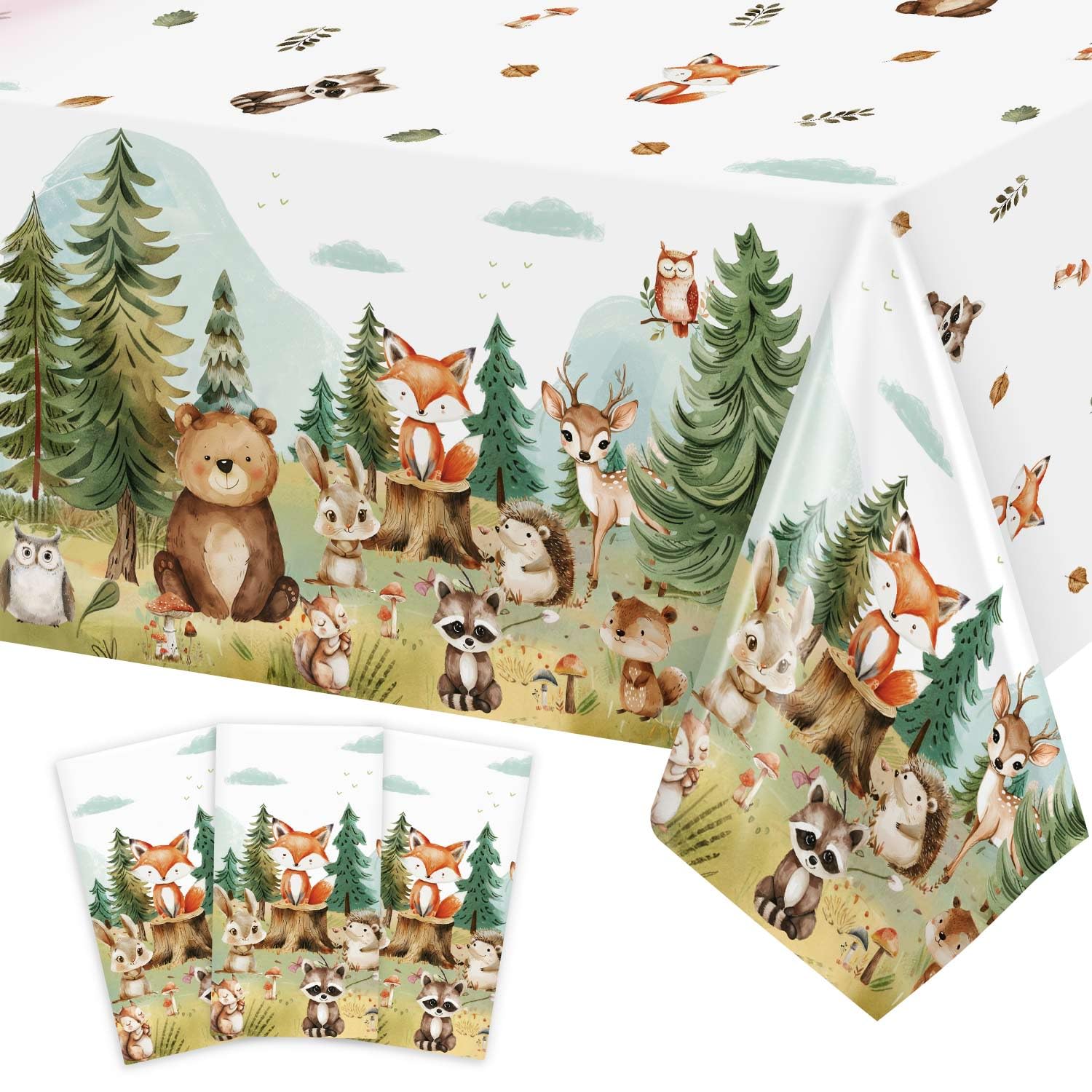 Caisehabu woodland baby shower tablecloth 3pc set for elegant table setups