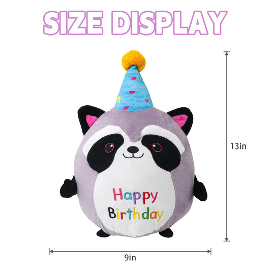 CAIYUEGG raccoon plush with birthday hat, festive gift idea