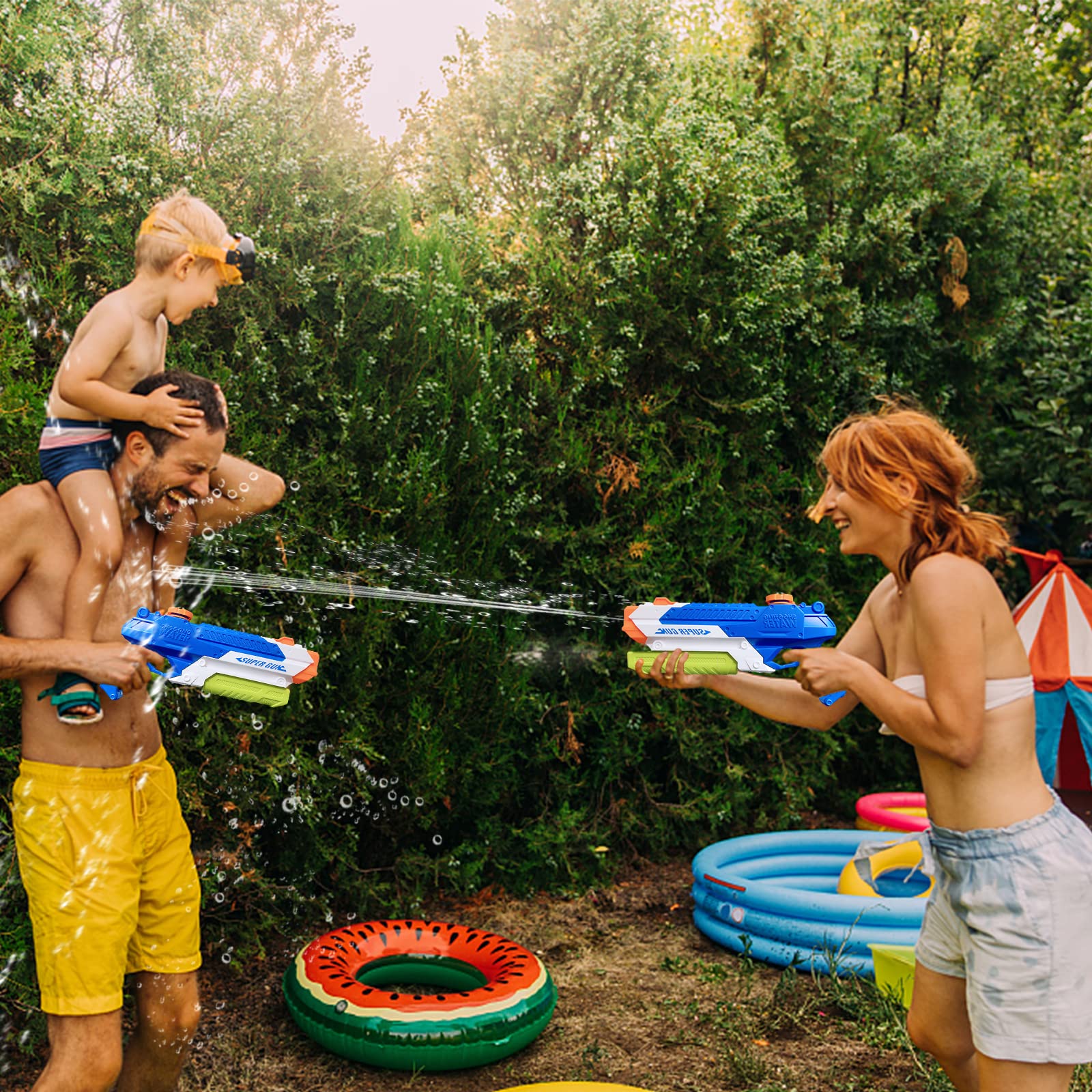 Cakuni water gun firing range up to 30 feet during play.