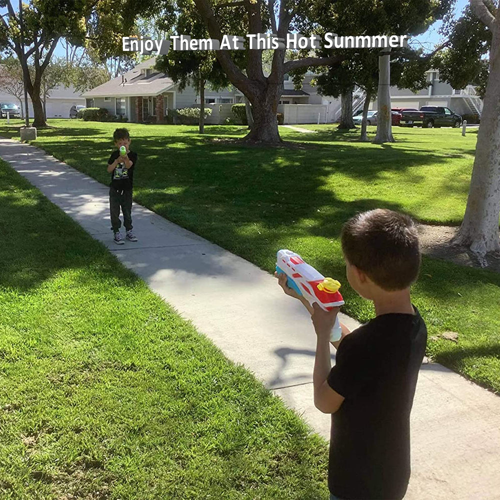 Cakuni water guns kids playing, safe ABS plastic supports outdoor activity.