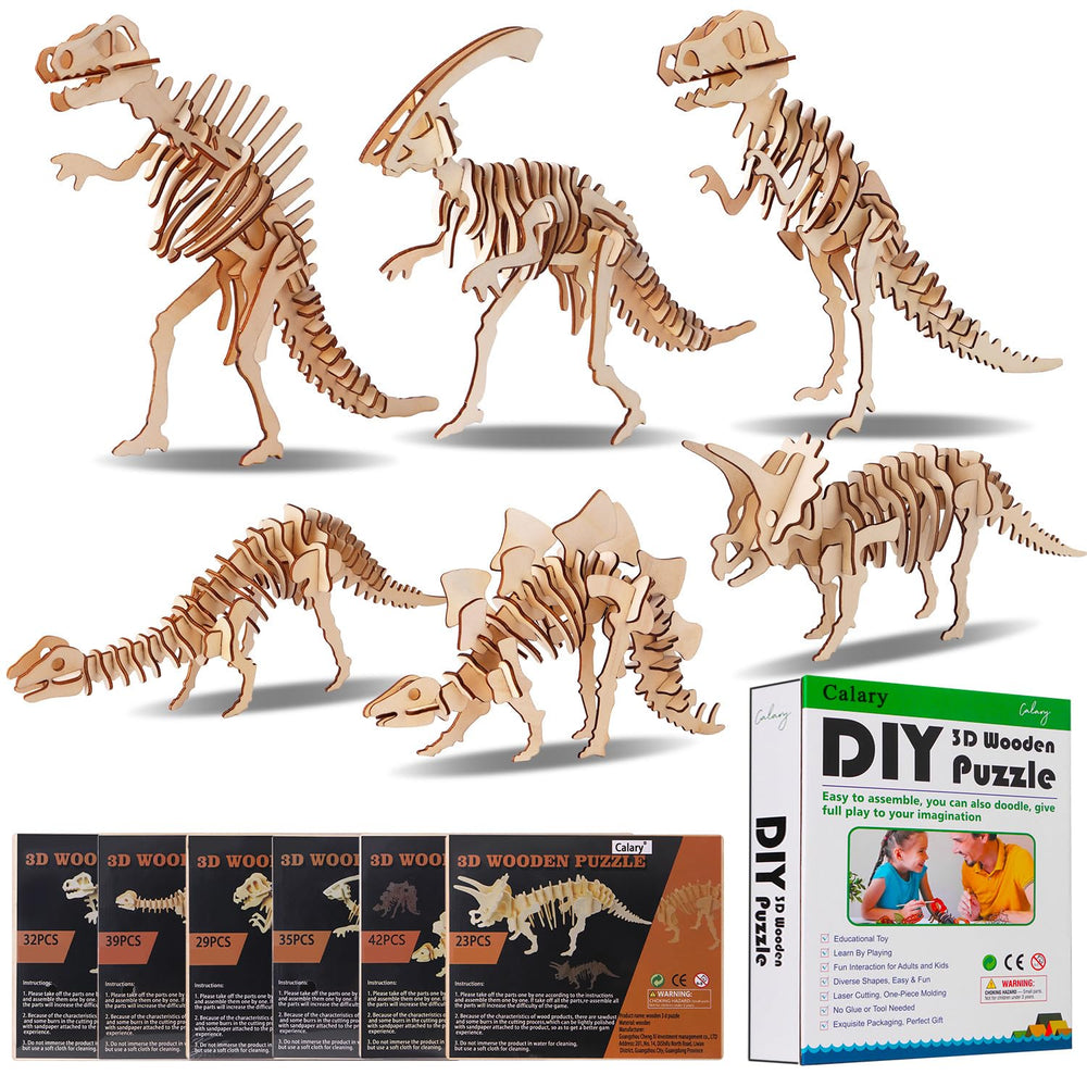Calary 3D dinosaur puzzle assembly: wooden models for hands-on learning