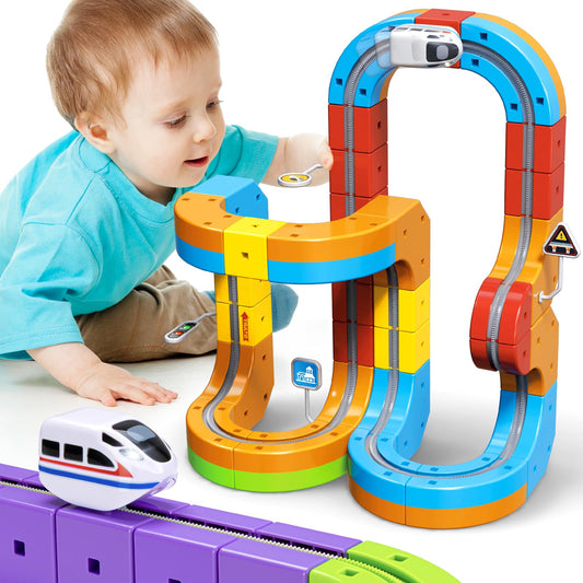 CalfQueen KlickRail shows connecting cubes enabling flexible modular track layouts