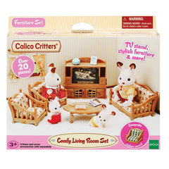Calico Critters assembled living room scene showing a cozy pretend space.