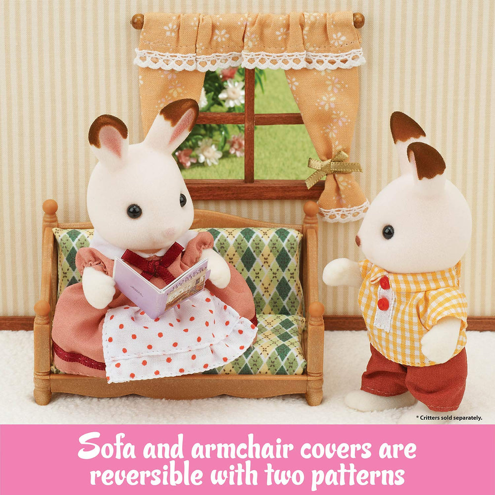 Calico Critters comfy living room television stand creates a complete setup.