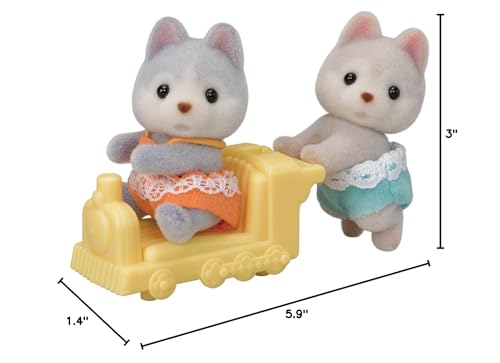 Calico Critters Husky Twins train-pushcart playset inspires group adventures.