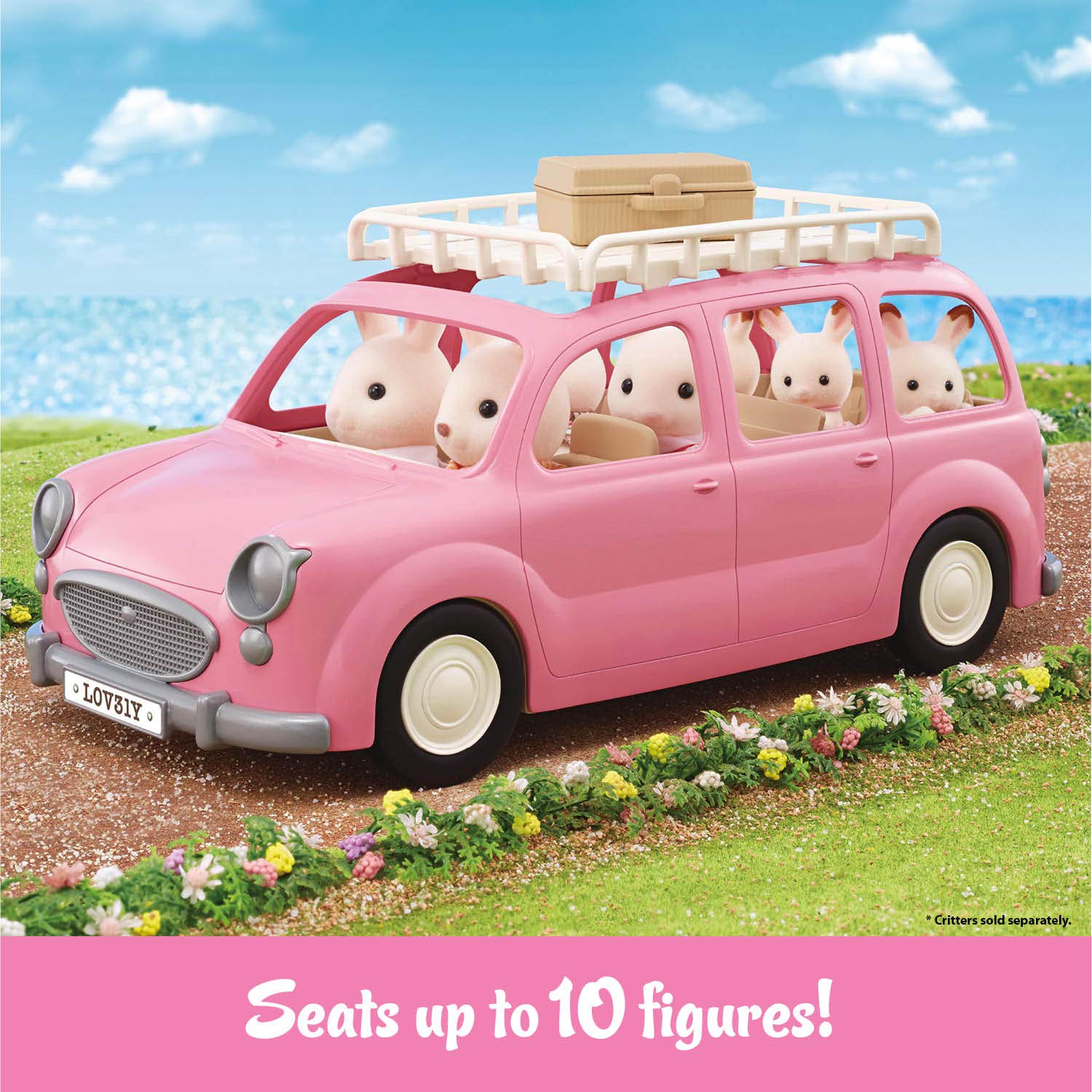 Calico Critters Picnic Van interior showing seating for up to ten figures.