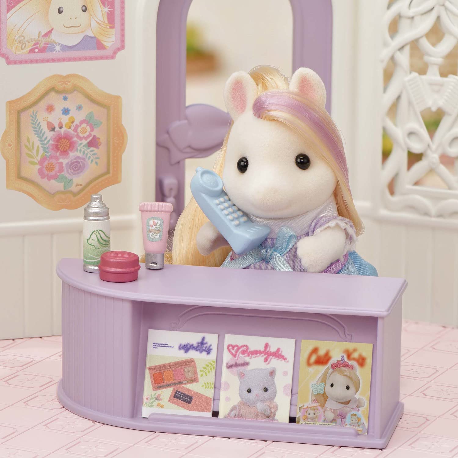 Calico Critters Pony's Stylish Hair Salon Sally figure ready for styling scenes