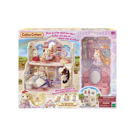 Calico Critters Pony's Stylish Hair Salon reception desk setup supports role-play scenes