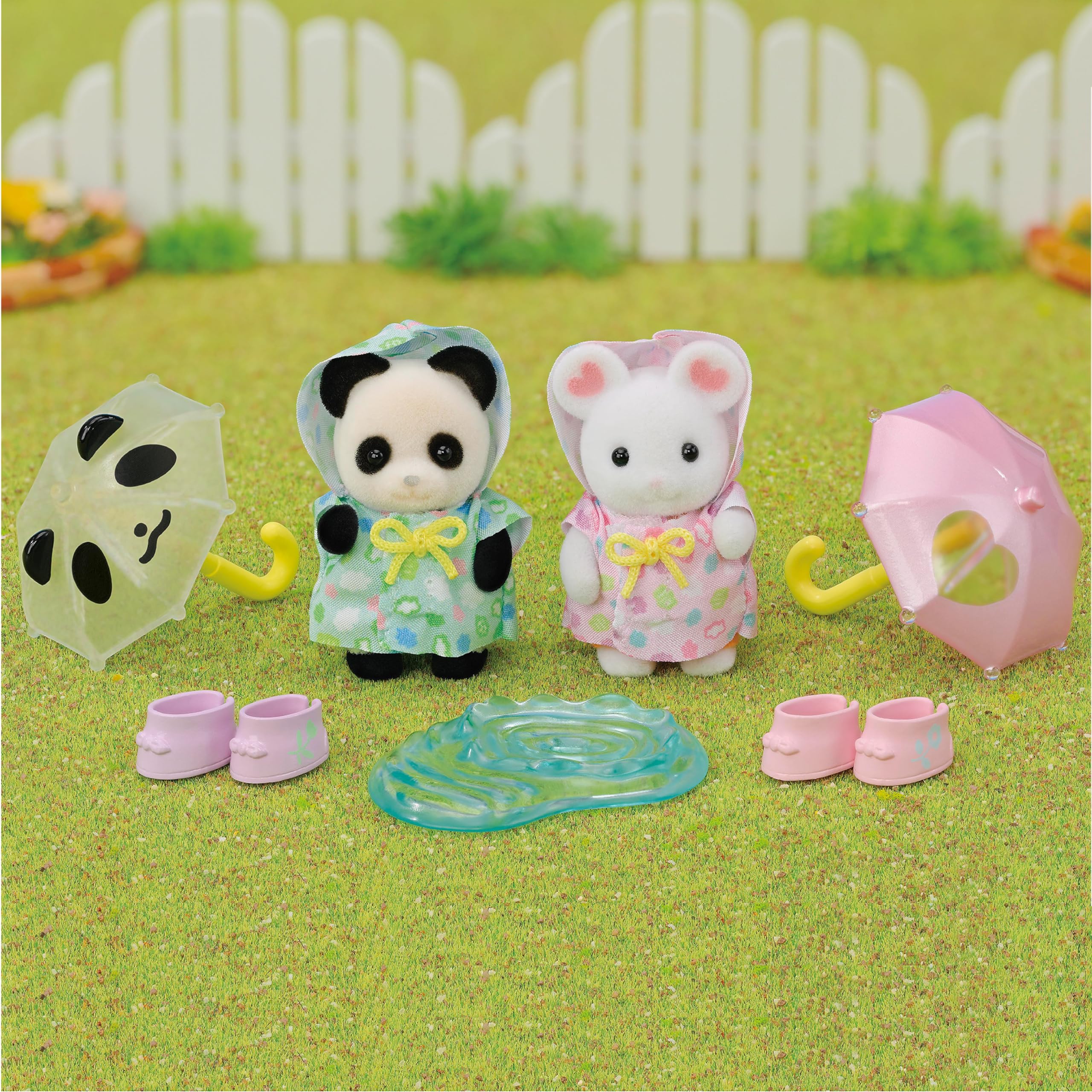 Calico Critters Rainy Day Duo shown with compatible sets for expanded play.