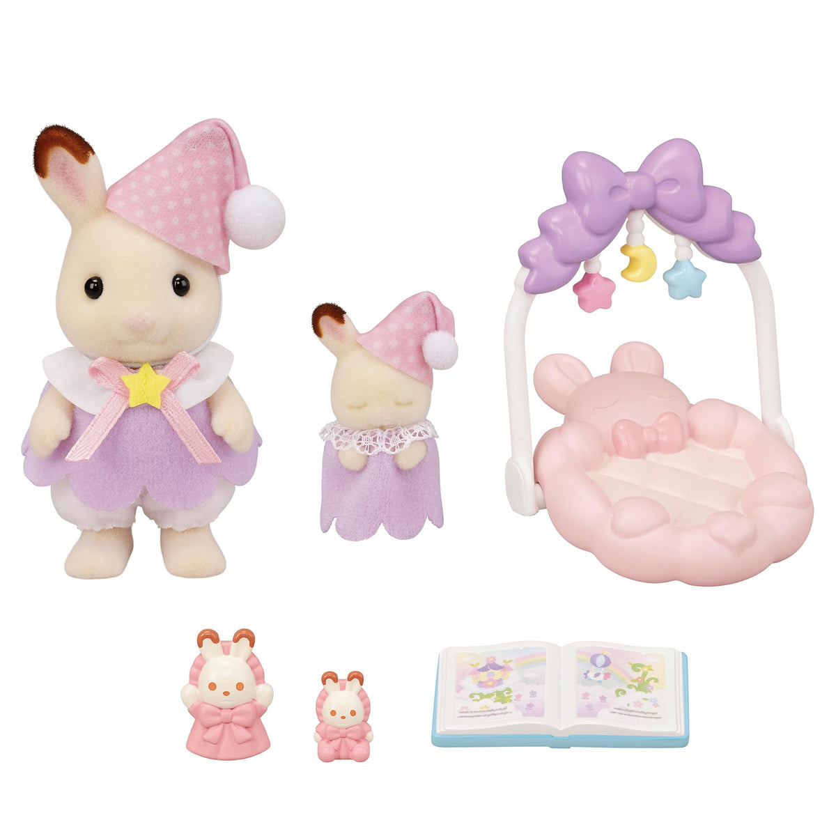 Calico Critters Sleepy Dream Siblings: Chocolate Rabbit girl in cozy pajamas for bedtime play.