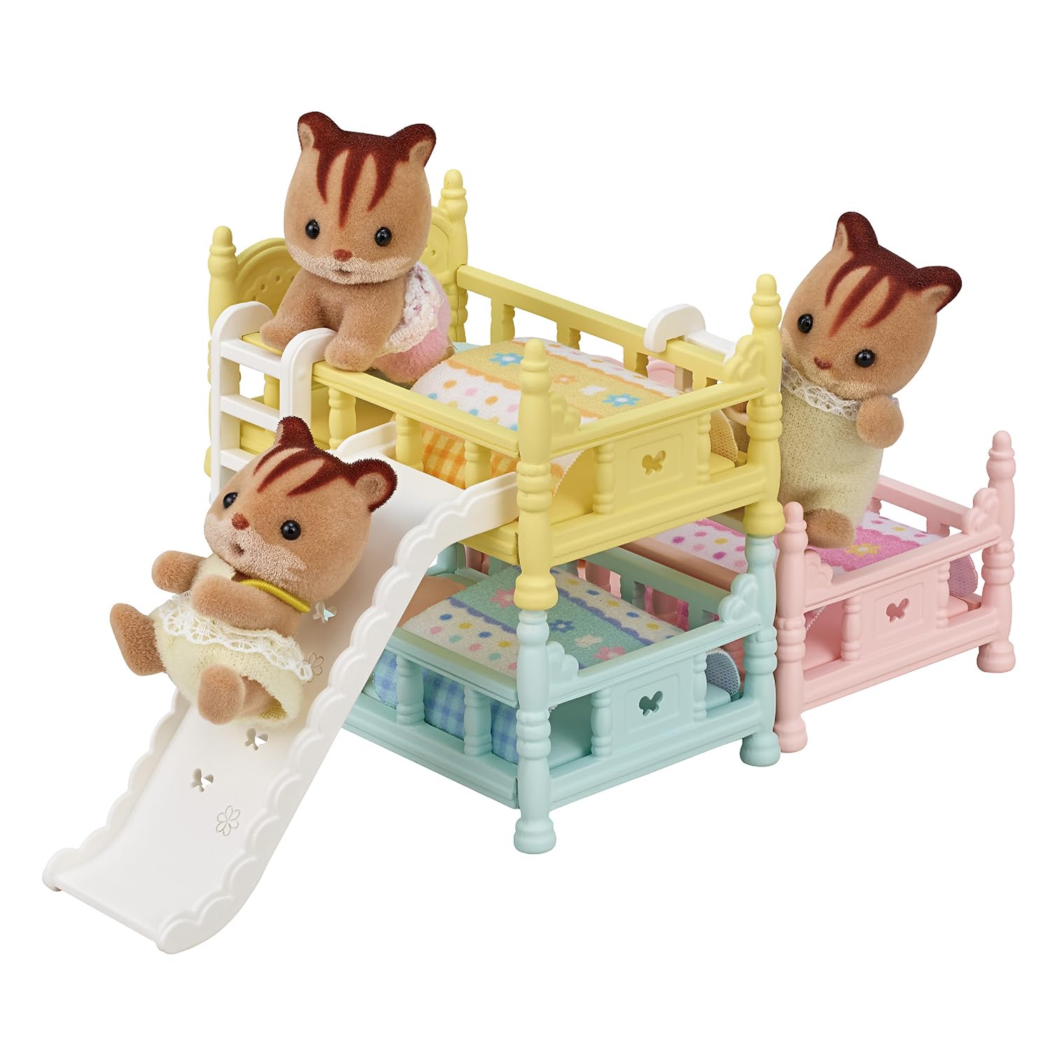 Calico Critters triple bunk beds side layout showing modular configuration options for play.