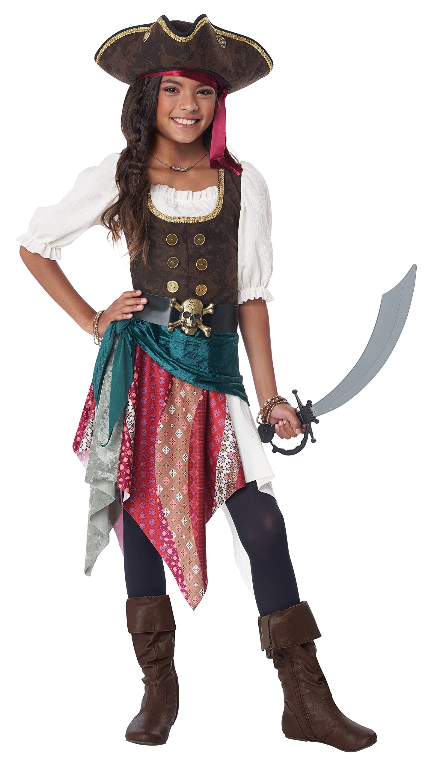 California Costumes Boho Pirate dress and hat for imaginative play.