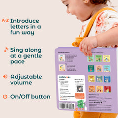 Cali's Books Alphabet Book for Toddlers musical interaction prompts speech-related moments during shared reading.