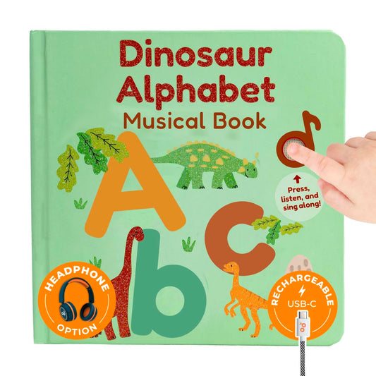 Cali's Books dinosaur alphabet book buttons activate lively sounds to engage toddlers.