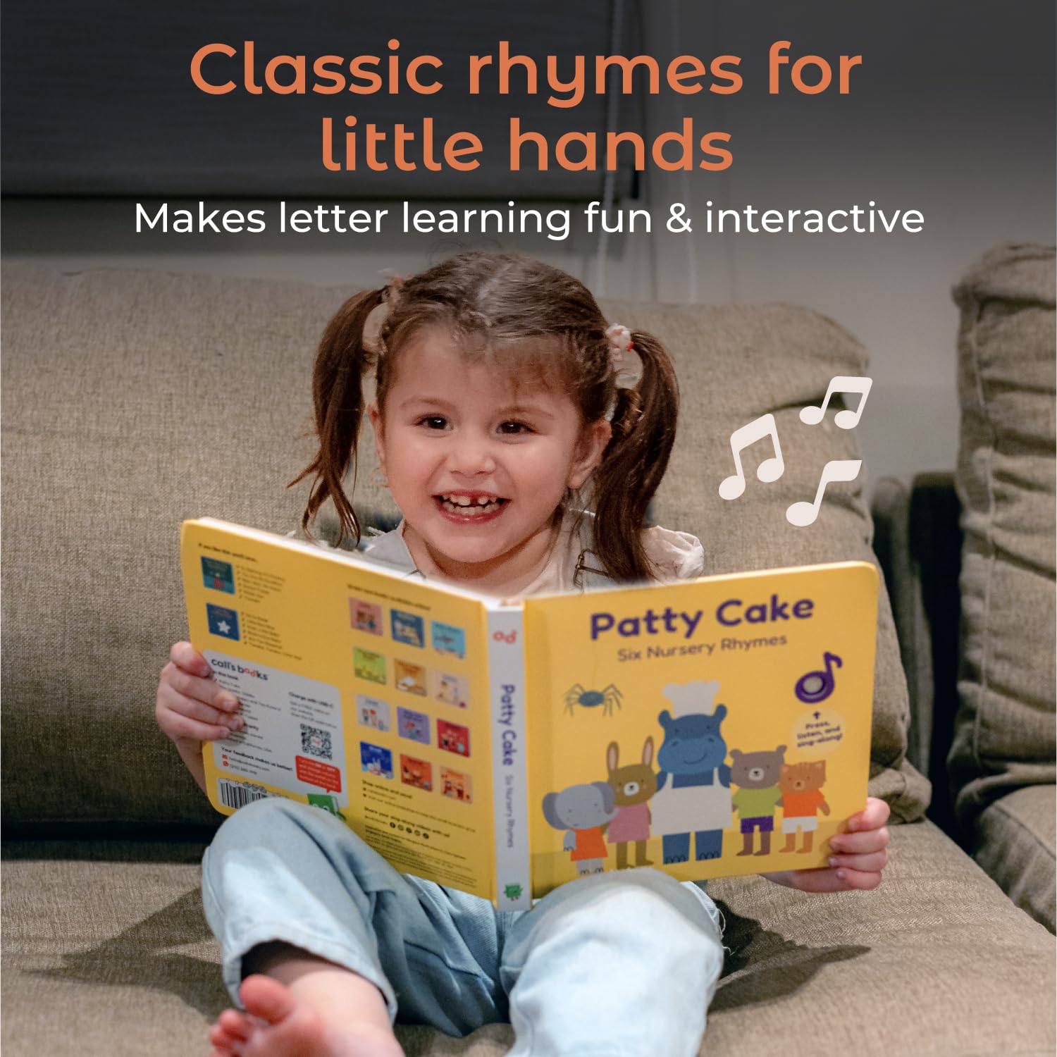 Cali's Books Hey Diddle Diddle page promotes cause-and-effect play with a familiar tune.