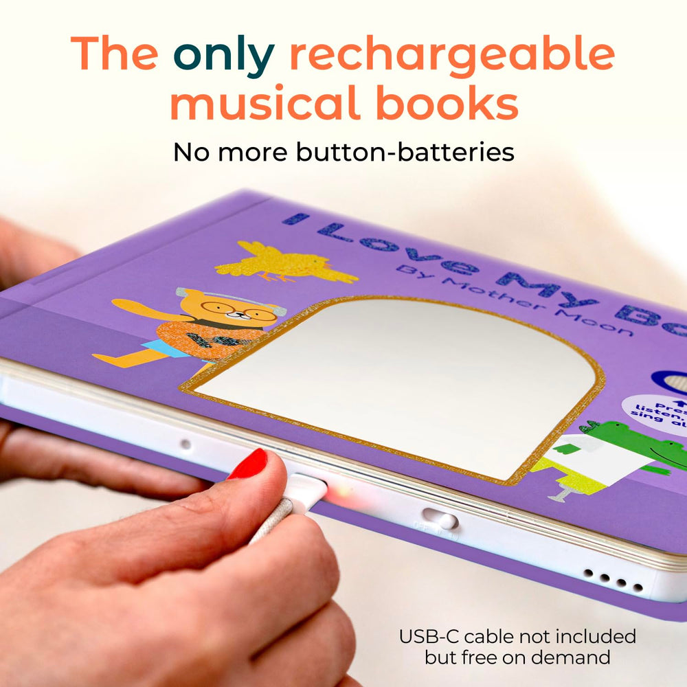 Cali's Books I Love My Body buttons on page encourage interactive learning through music.