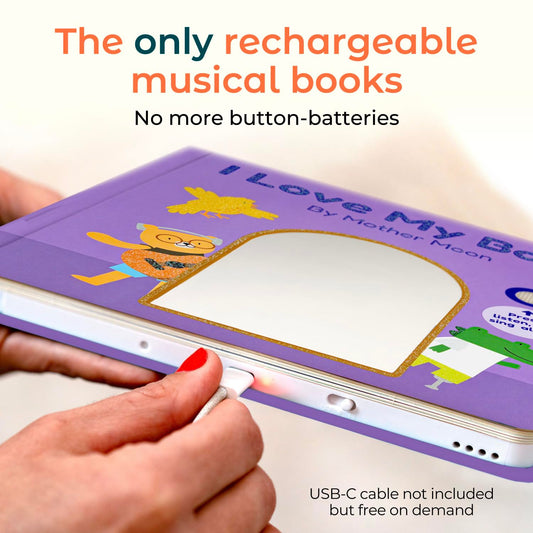 Cali's Books I Love My Body buttons on page encourage interactive learning through music.